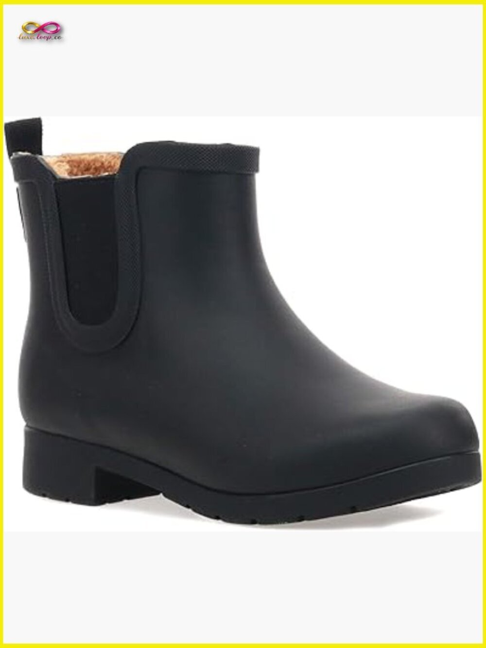 Waterproof Chelsea Bootie - Plush Lined Slip-On Ankle Rain Boots Winter